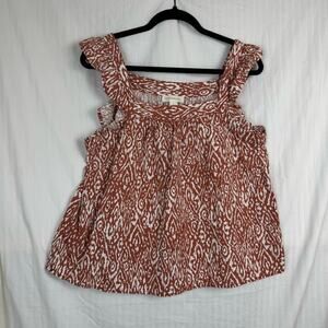 ECOTHREADS Linen Blend Blouse Women’s Size Large Square Neck Ruffle Sleeves